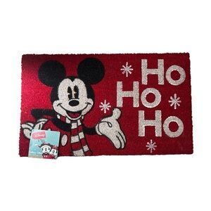 Disney Mickey Mouse Christmas Holidays Snow Flakes Red Coir Outdoor Mat 18”X30”